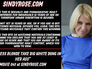 Blue dress blonde surrounding obese white dong in her ass